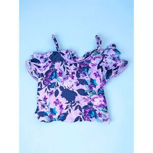City Chic Plus Size 24 Purple Floral Cold Shoulder Ruffle Sleeve Boho Blouse Top